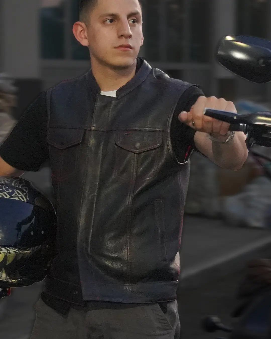 Born Free Men's Motorcycle Leather Vest - Black Stitch Men's Leather Vest Best Leather Ny