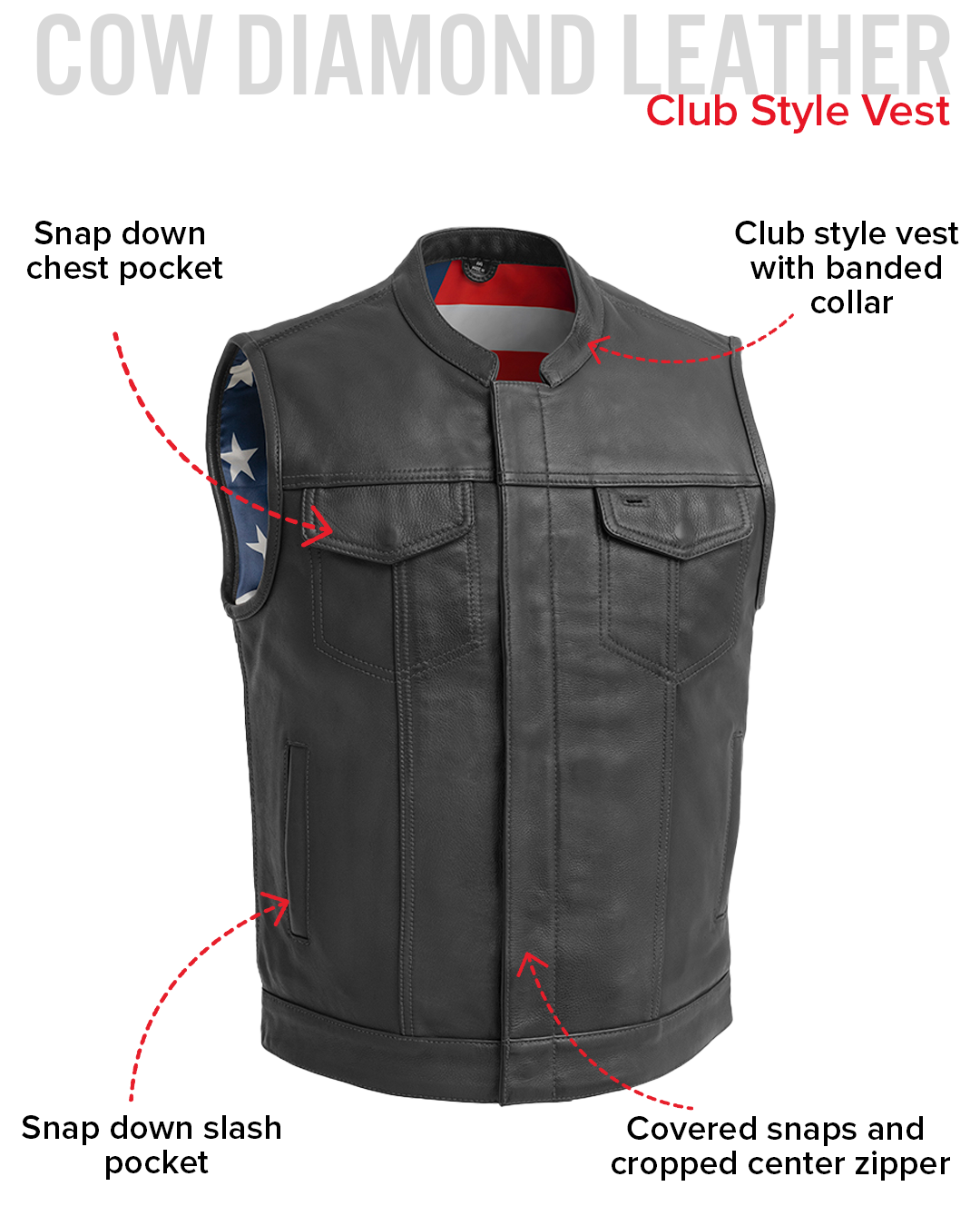 Born Free Men's Motorcycle Leather Vest - Black Stitch Men's Leather Vest Best Leather Ny