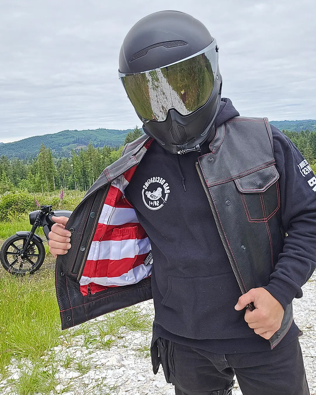 Born Free Men's Leather Motorcycle Leather Vest - Red Stitch Men's Leather Vest Best Leather Ny
