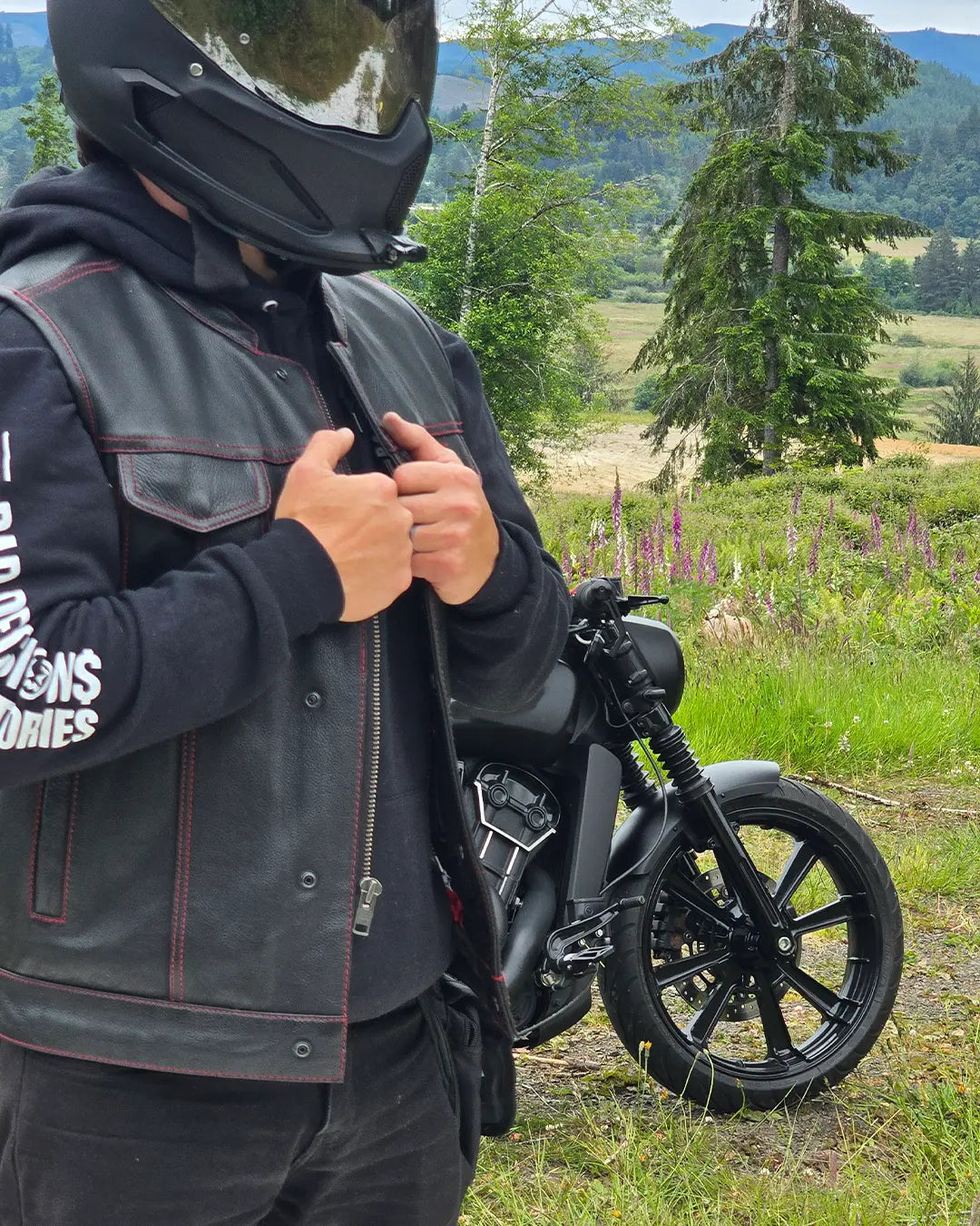Born Free Men's Leather Motorcycle Leather Vest - Red Stitch Men's Leather Vest Best Leather Ny