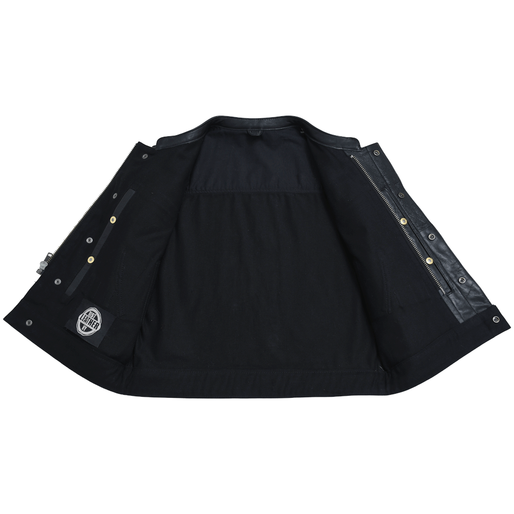 FINN - Motorcycle Leather/Twill Vest Men's Twill Vest Best Leather Ny