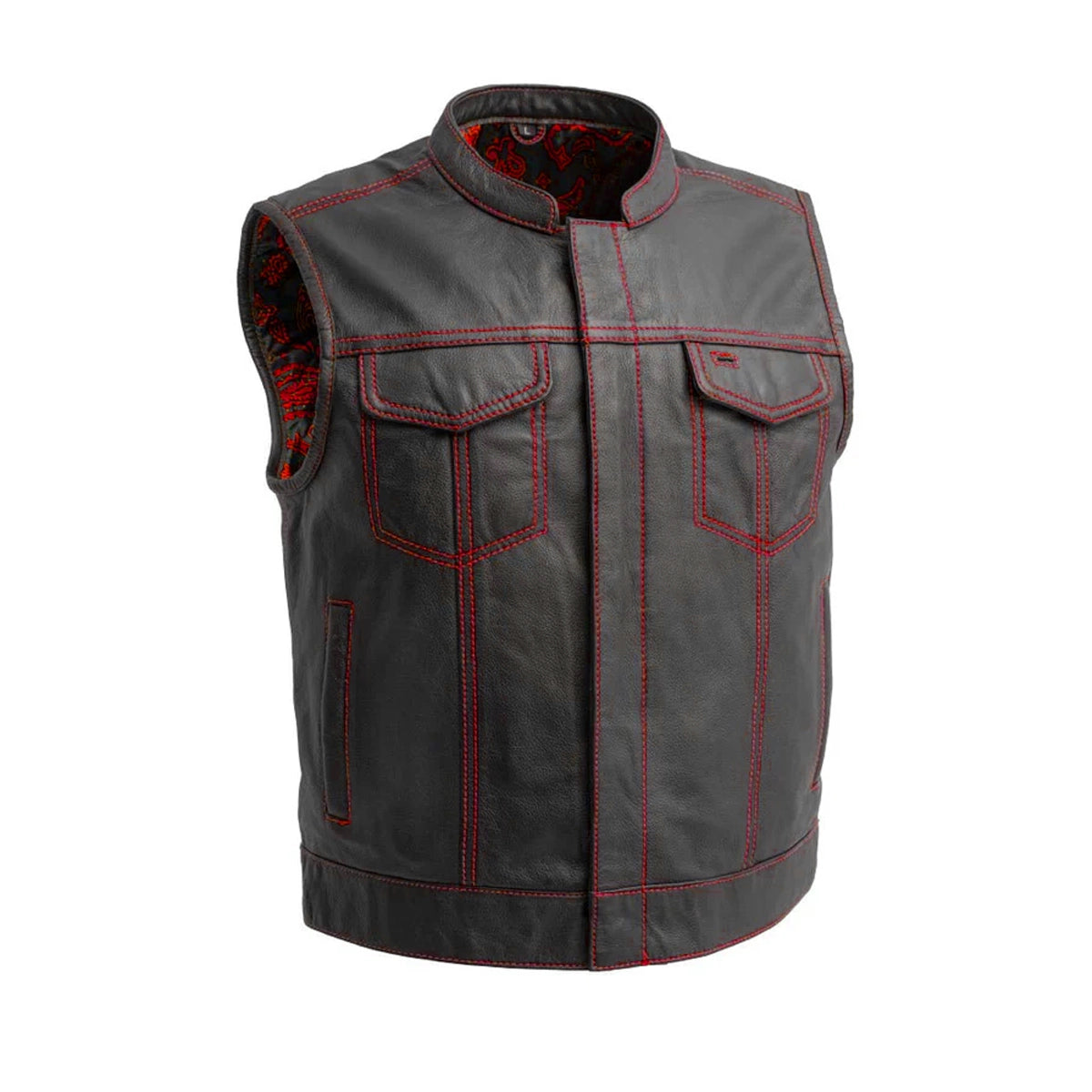 The Volt Men's Motorcycle Leather Vest, Multiple Color Options Men's Leather Vest Best Leather Ny Red S