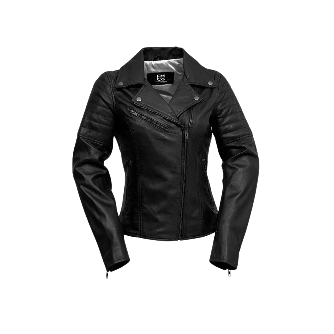 Princess Fashion Lambskin Leather Jacket Women's Fashion Moto Leather Jacket FMCo Black XS