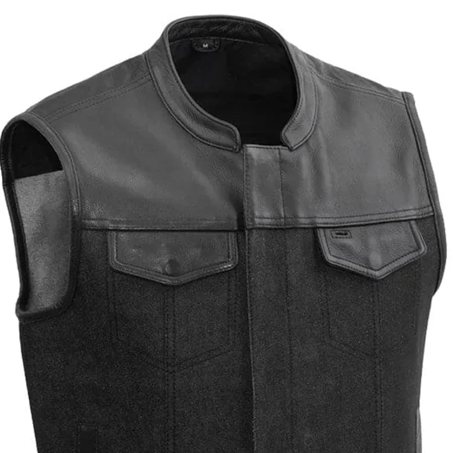 GAIUS - Motorcycle Denim/Leather Vest Men's Denim Vest Best Leather Ny