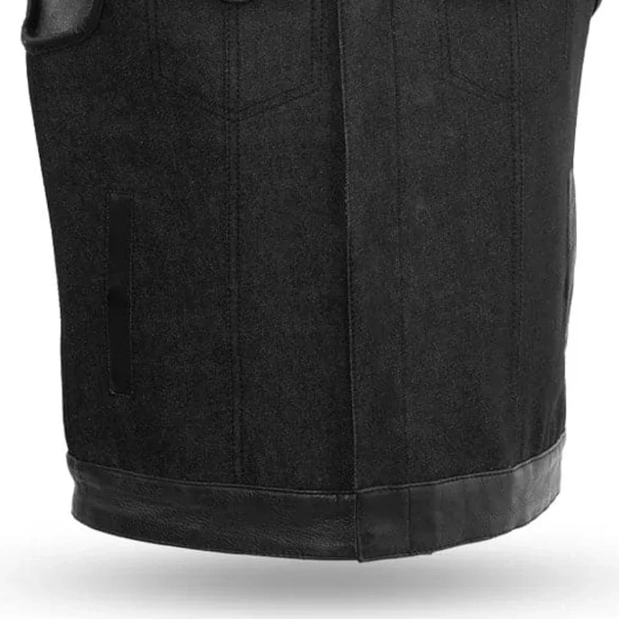 GAIUS - Motorcycle Denim/Leather Vest Men's Denim Vest Best Leather Ny