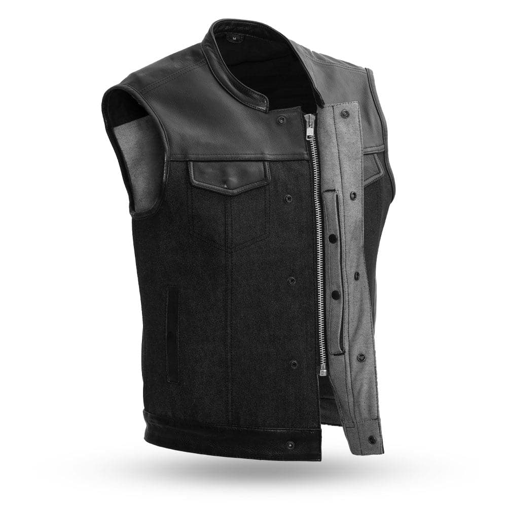 GAIUS - Motorcycle Denim/Leather Vest Men's Denim Vest Best Leather Ny