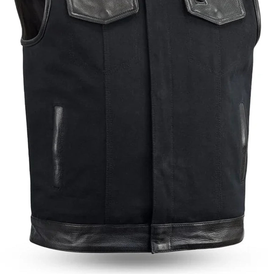 SKYFALL - Motorcycle Leather/Canvas Vest Men's Canvas Vests Best Leather Ny