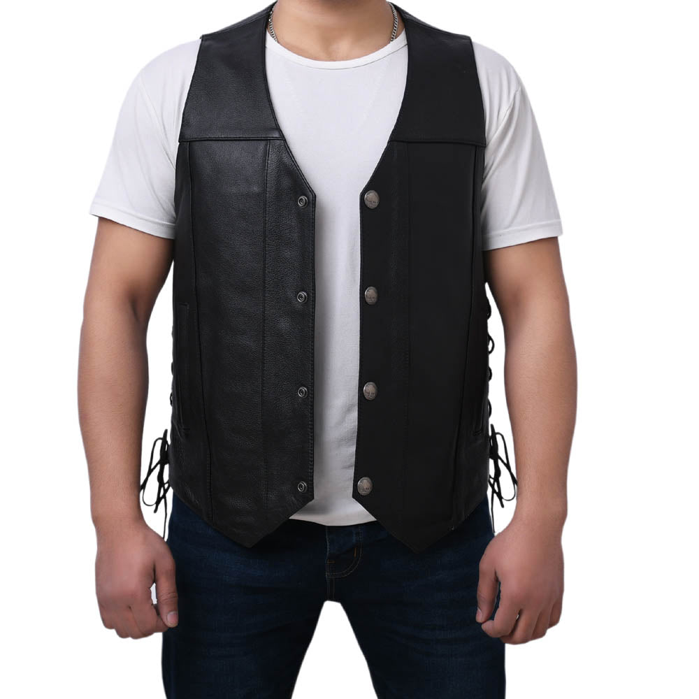 DOE - Motorcycle Leather Vest Men's Leather Vest Best Leather Ny Black S