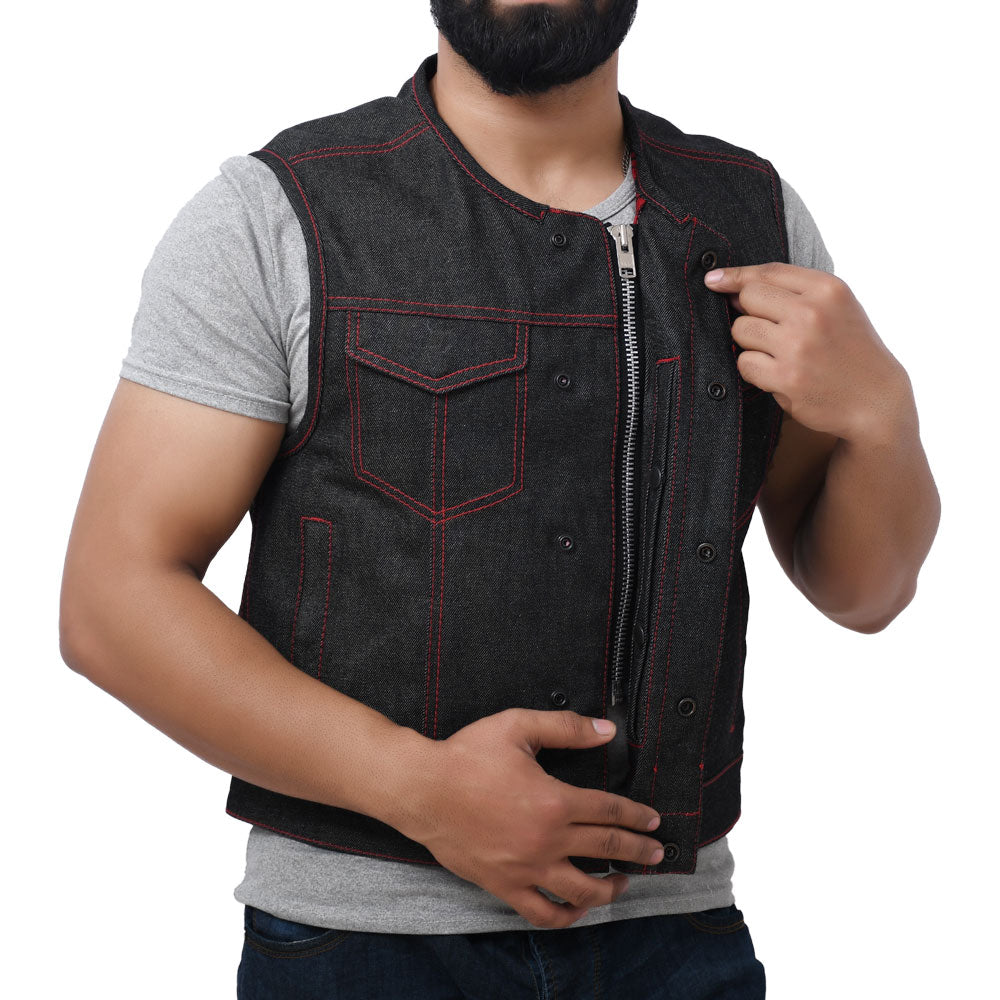 FELIX - Motorcycle Denim Vest Men's Denim Vest Best Leather Ny