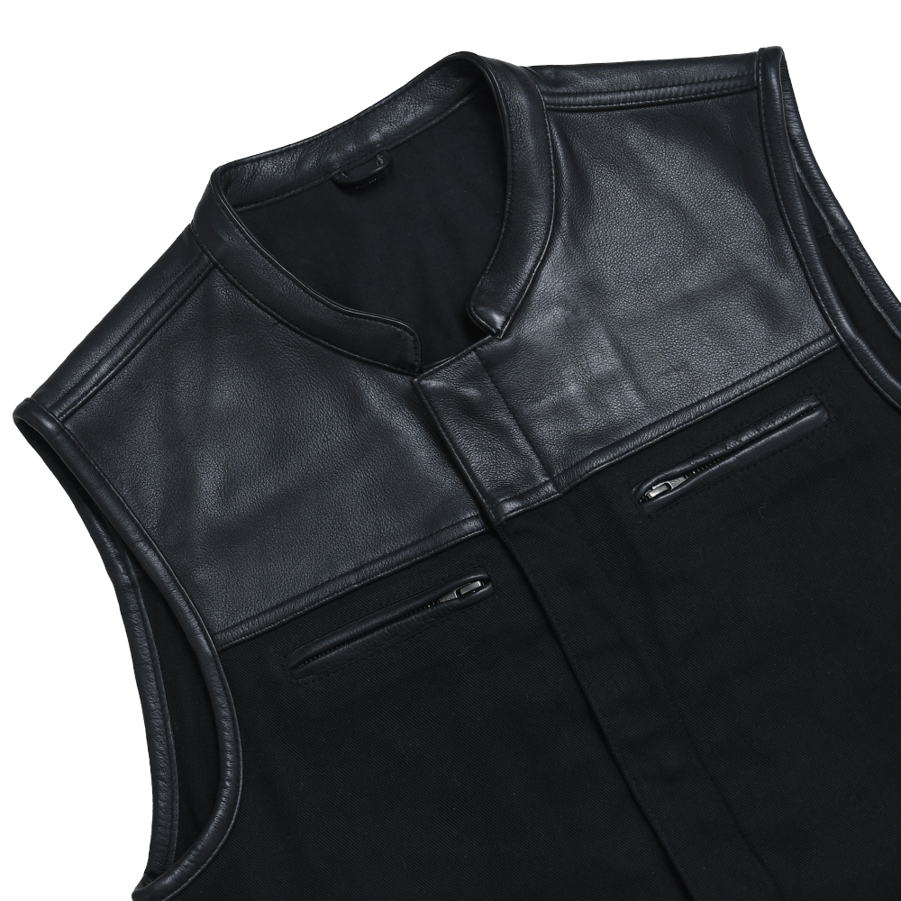 FINN - Motorcycle Leather/Twill Vest Men's Denim Vest Best Leather Ny