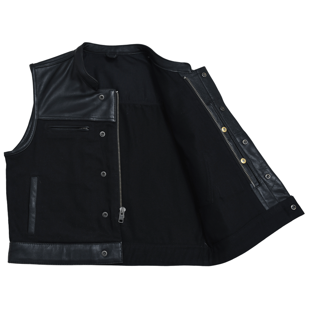 FINN - Motorcycle Leather/Twill Vest Men's Denim Vest Best Leather Ny