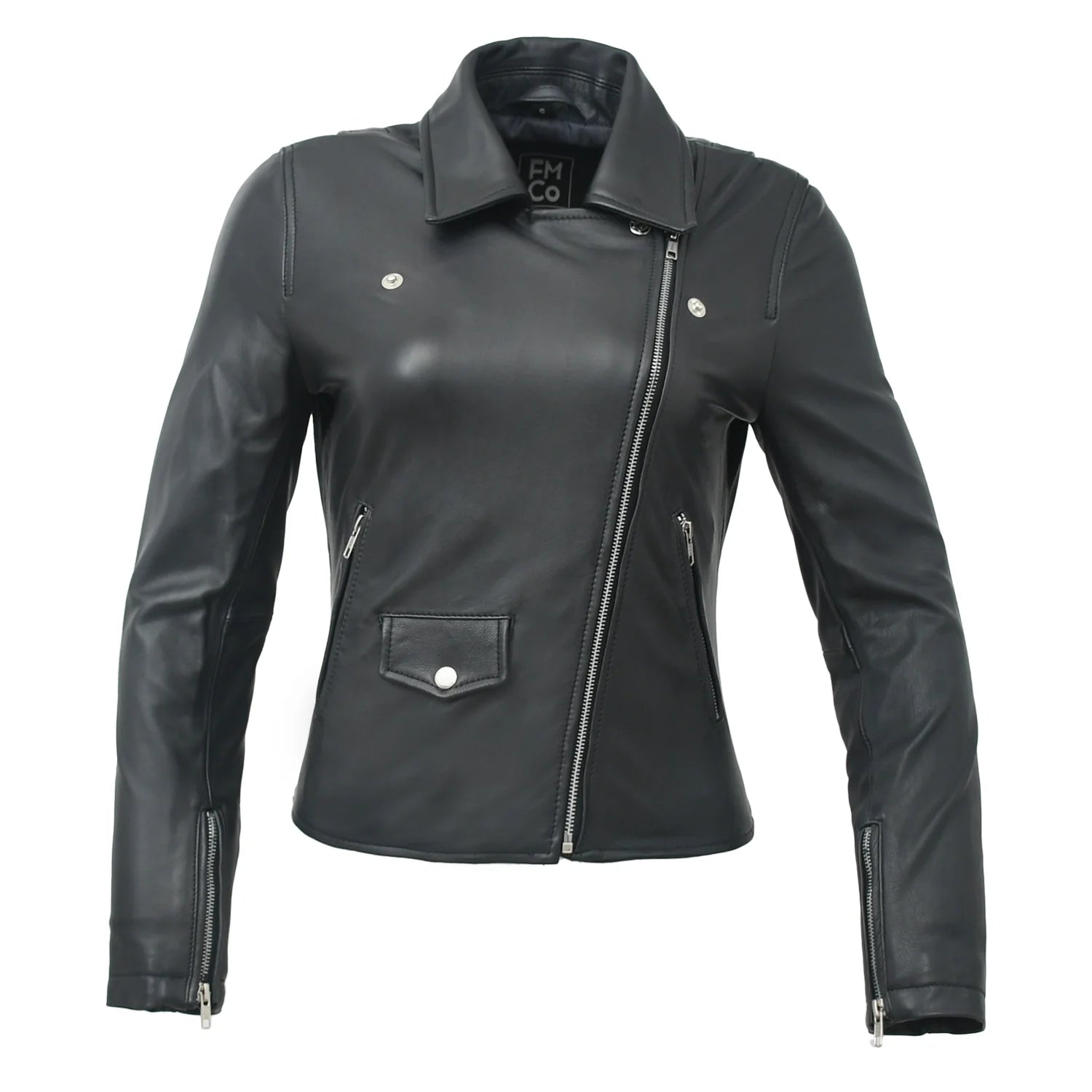 Lennox Moto Style Leather Jacket Women's Fashion Leather Jacket FMCo Blue XS