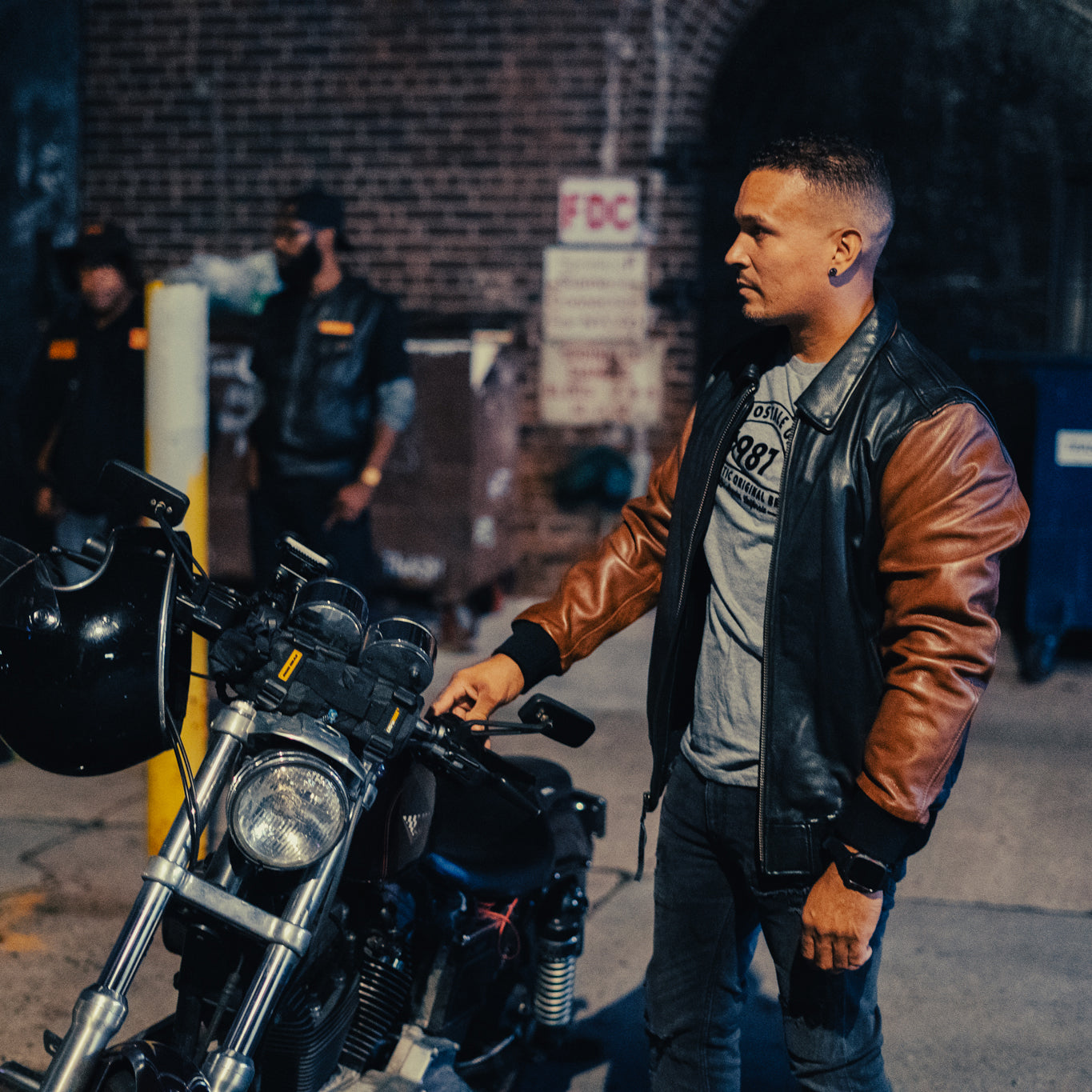 Two-Tone Men’s Leather Motorcycle Jacket – Knitted Cuffs & Waistband Men's Motorcycle Jacket Best Leather Ny