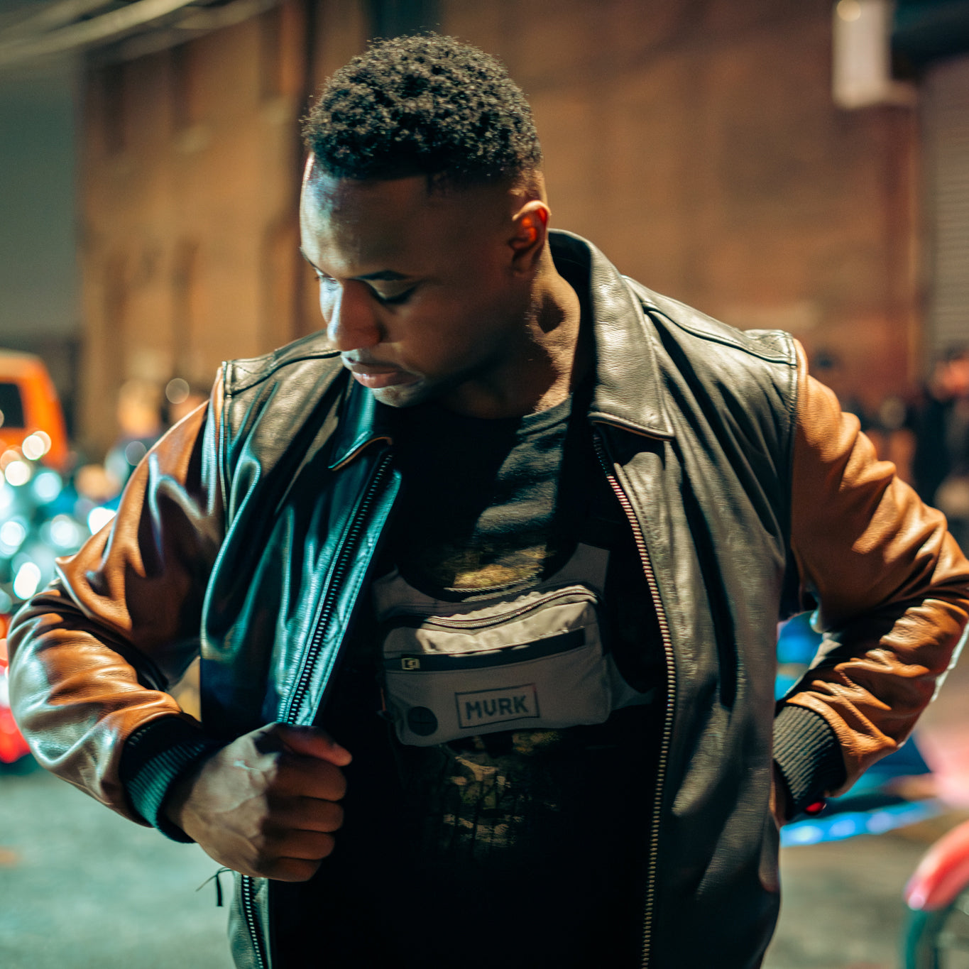 Two-Tone Men’s Leather Motorcycle Jacket – Knitted Cuffs & Waistband Men's Motorcycle Jacket Best Leather Ny