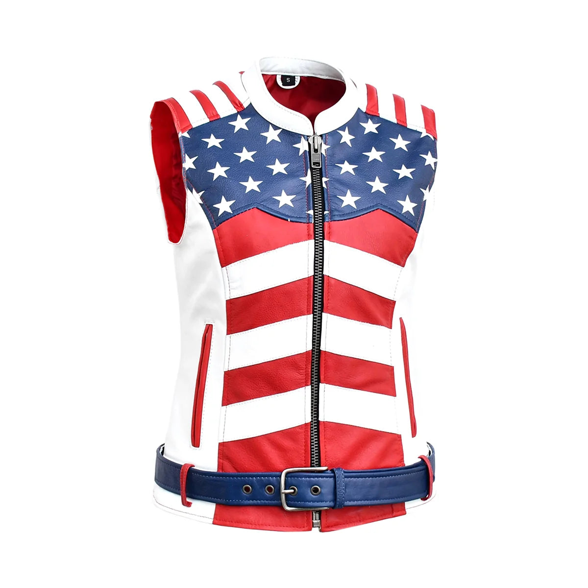 Glory Belle - Womens American Flag Leather Motorcycle Vest