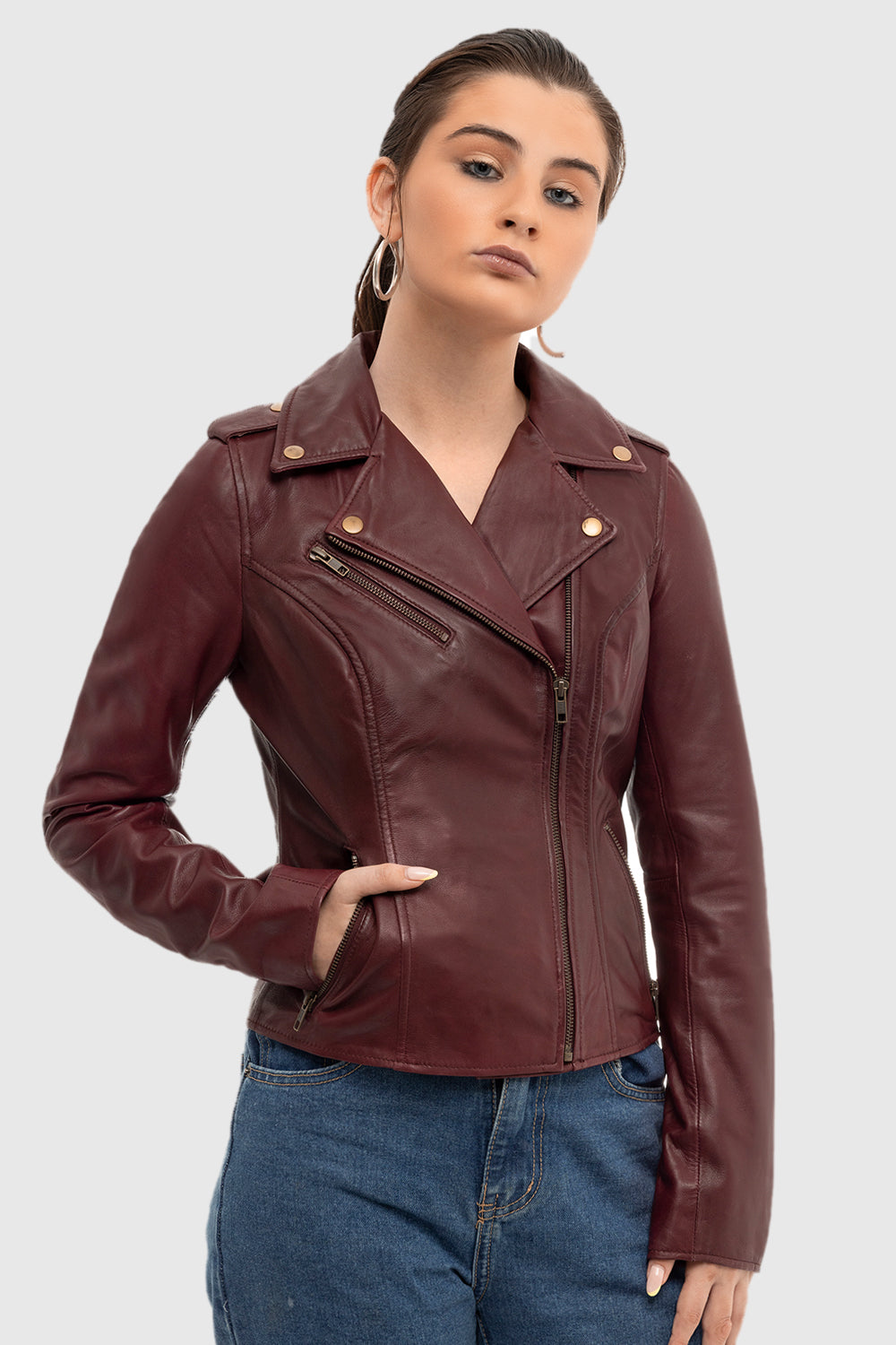 Harper - Women's Fashion Leather Jacket (Sangria) Women's Fashion Leather Jacket Best Leather Ny