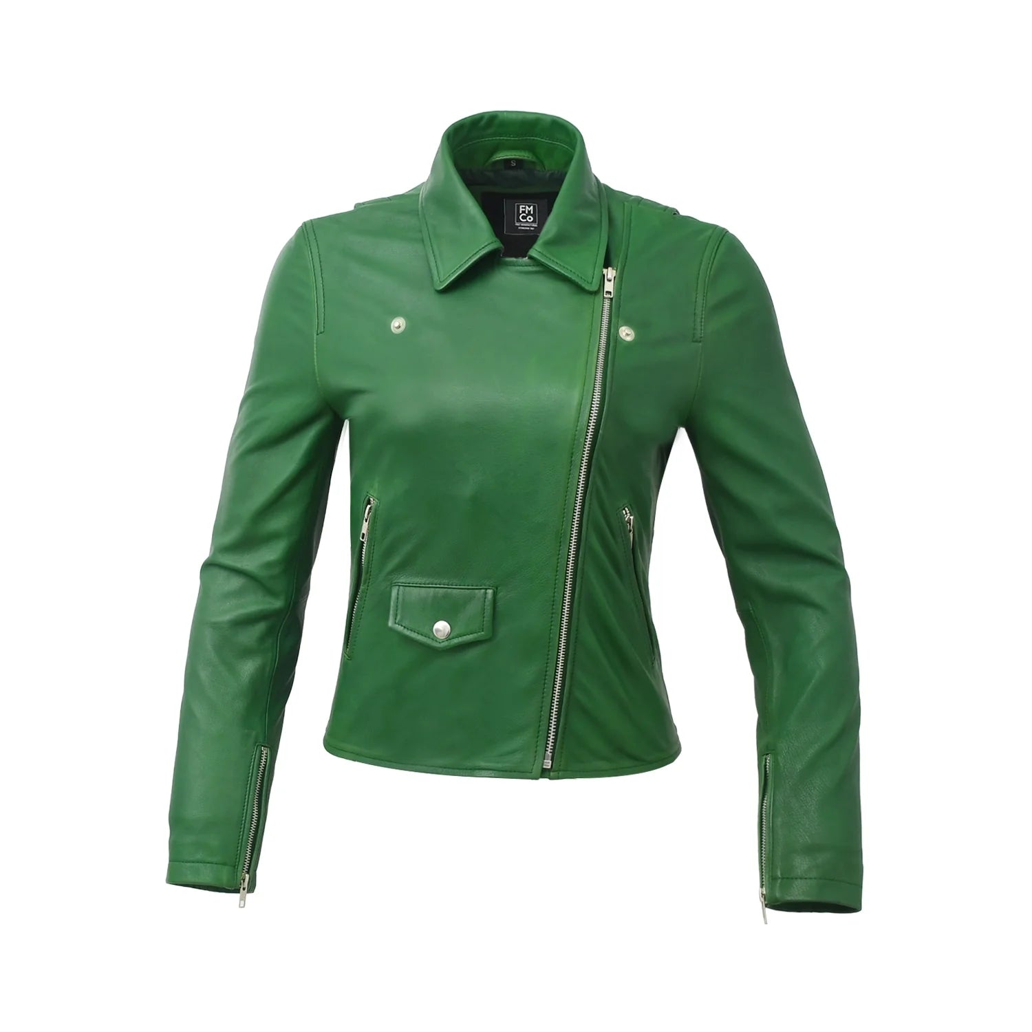 Lennox Moto Style Leather Jacket Women's Fashion Leather Jacket FMCo Green XS