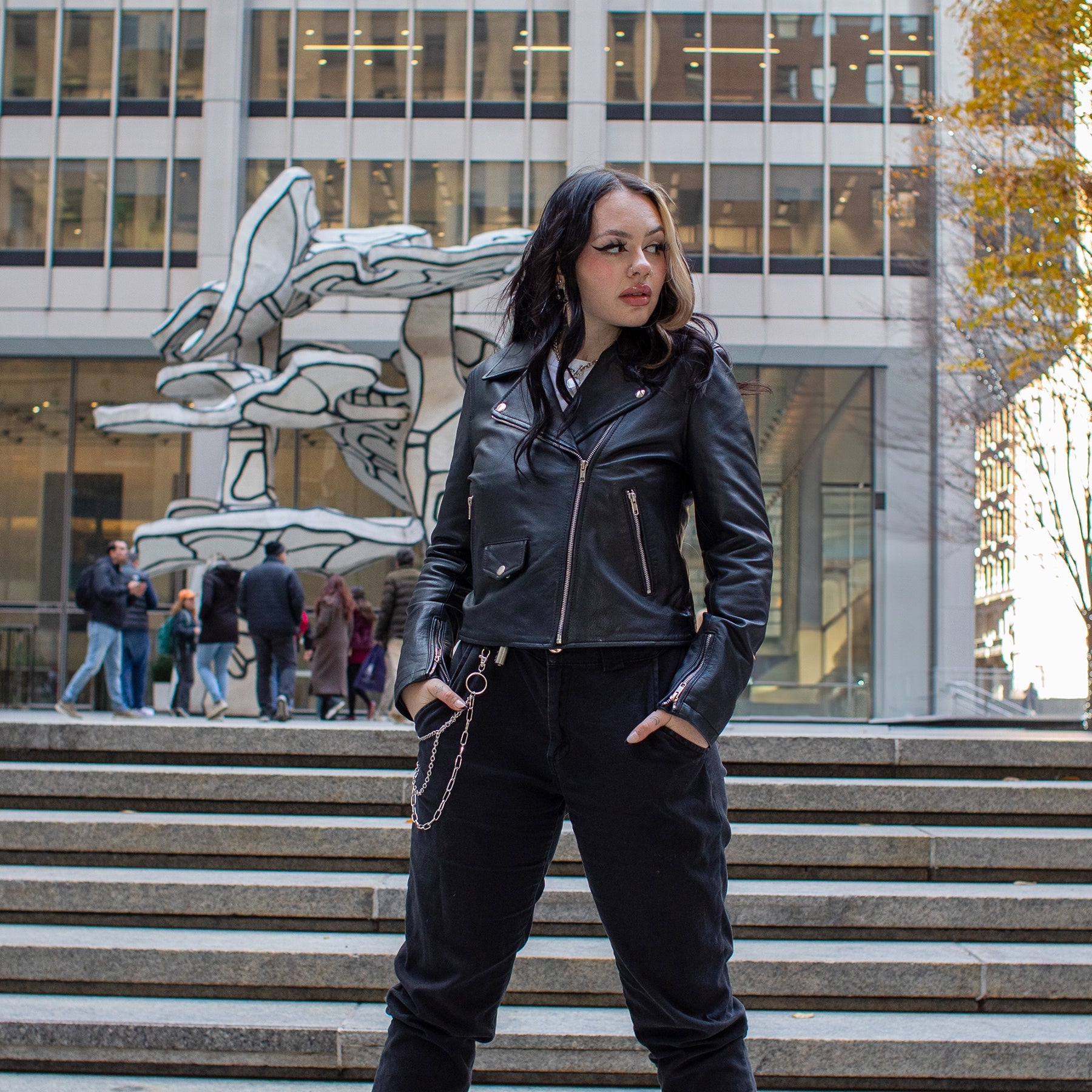 Lennox Moto Style Leather Jacket Women's Fashion Leather Jacket FMCo Black XS