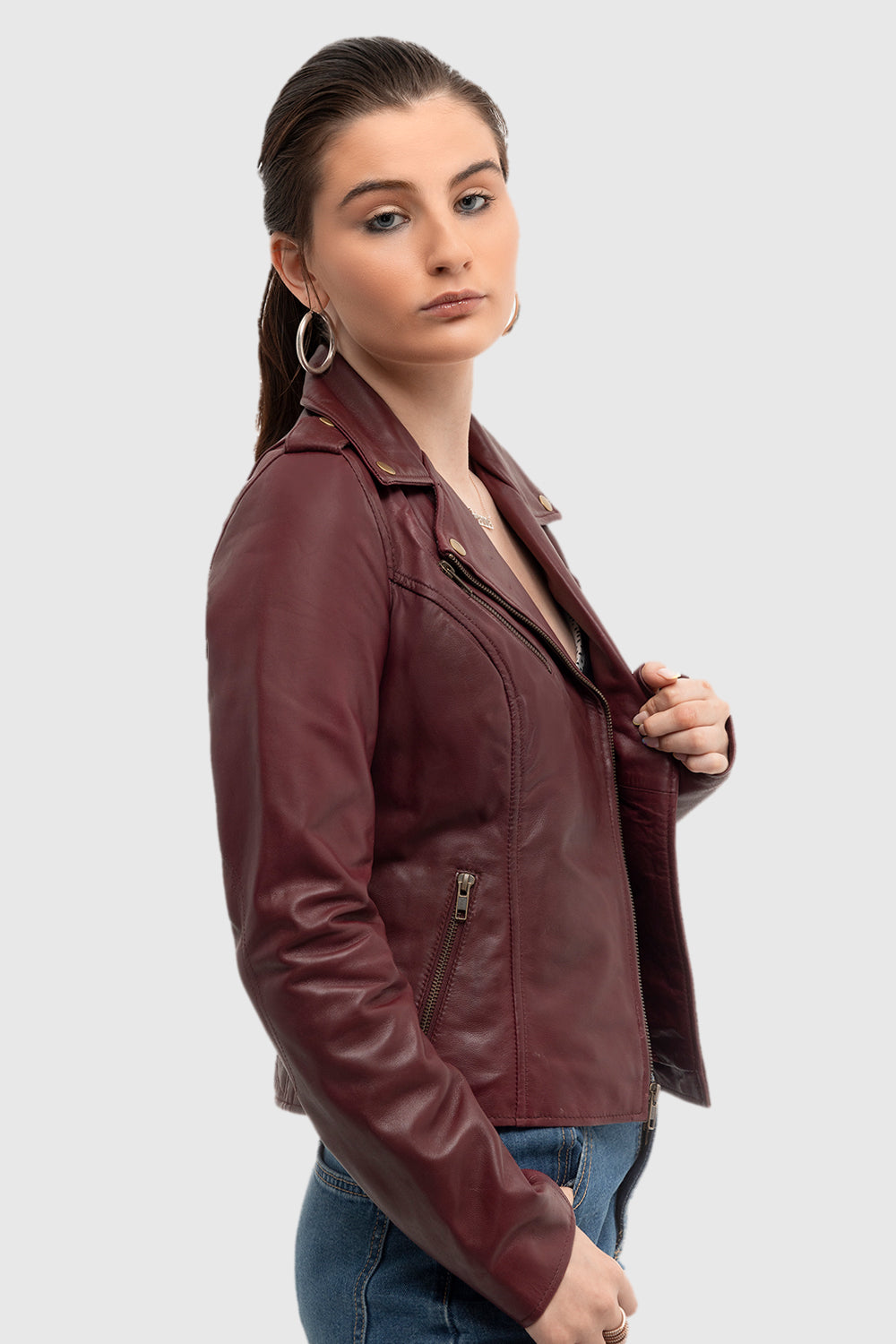 Harper - Women's Fashion Leather Jacket (Sangria) Women's Fashion Leather Jacket Best Leather Ny