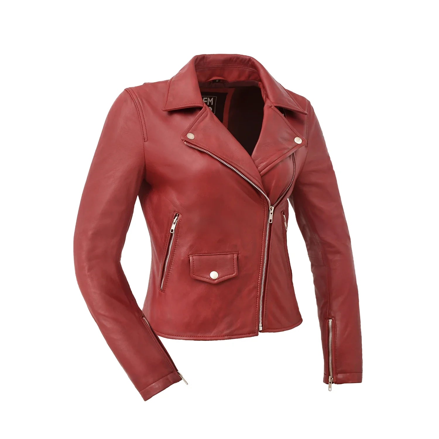 Lennox Moto Style Leather Jacket Women's Fashion Leather Jacket FMCo Fire Red XS