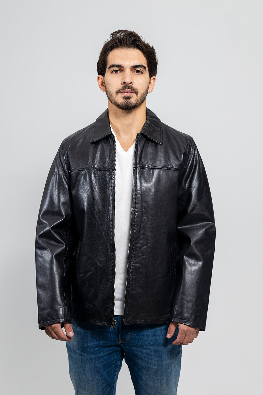 Indiana - Men's Casual Fashion Leather Jacket (Black) Men's Fashion Leather Jacket Best Leather Ny
