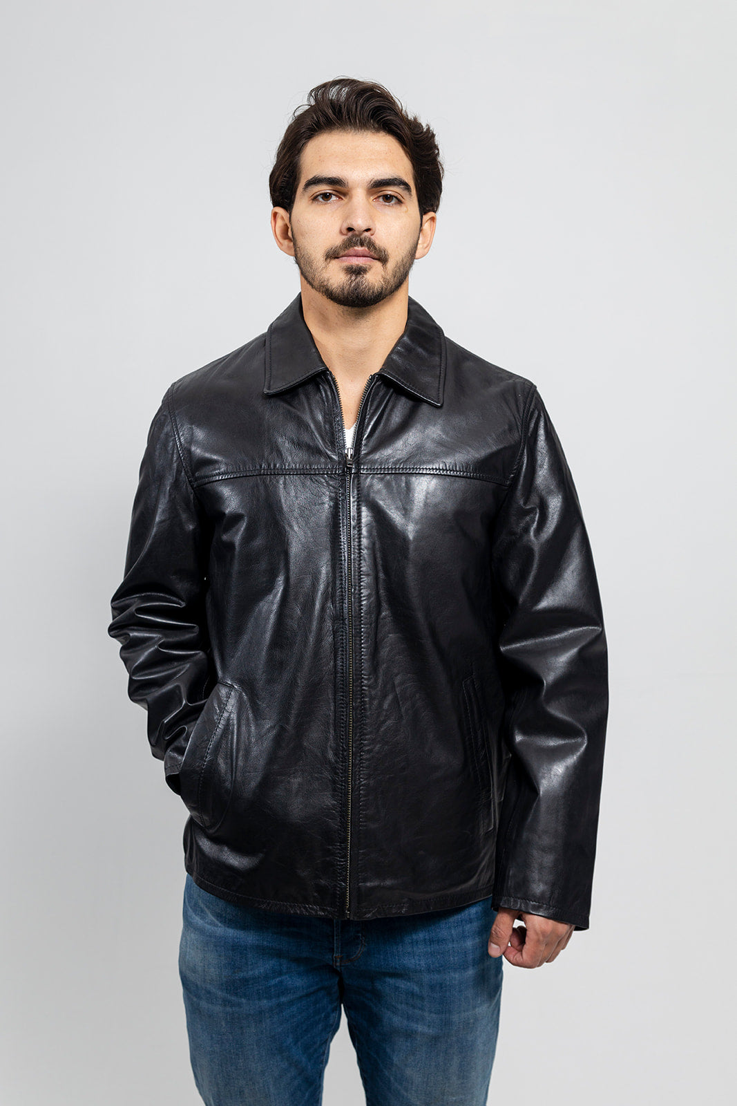 Indiana - Men's Casual Fashion Leather Jacket (Black) Men's Fashion Leather Jacket Best Leather Ny
