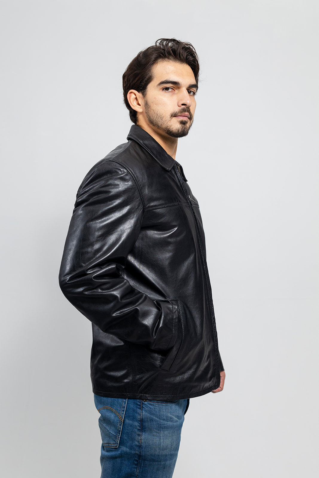 Indiana - Men's Casual Fashion Leather Jacket (Black) Men's Fashion Leather Jacket Best Leather Ny
