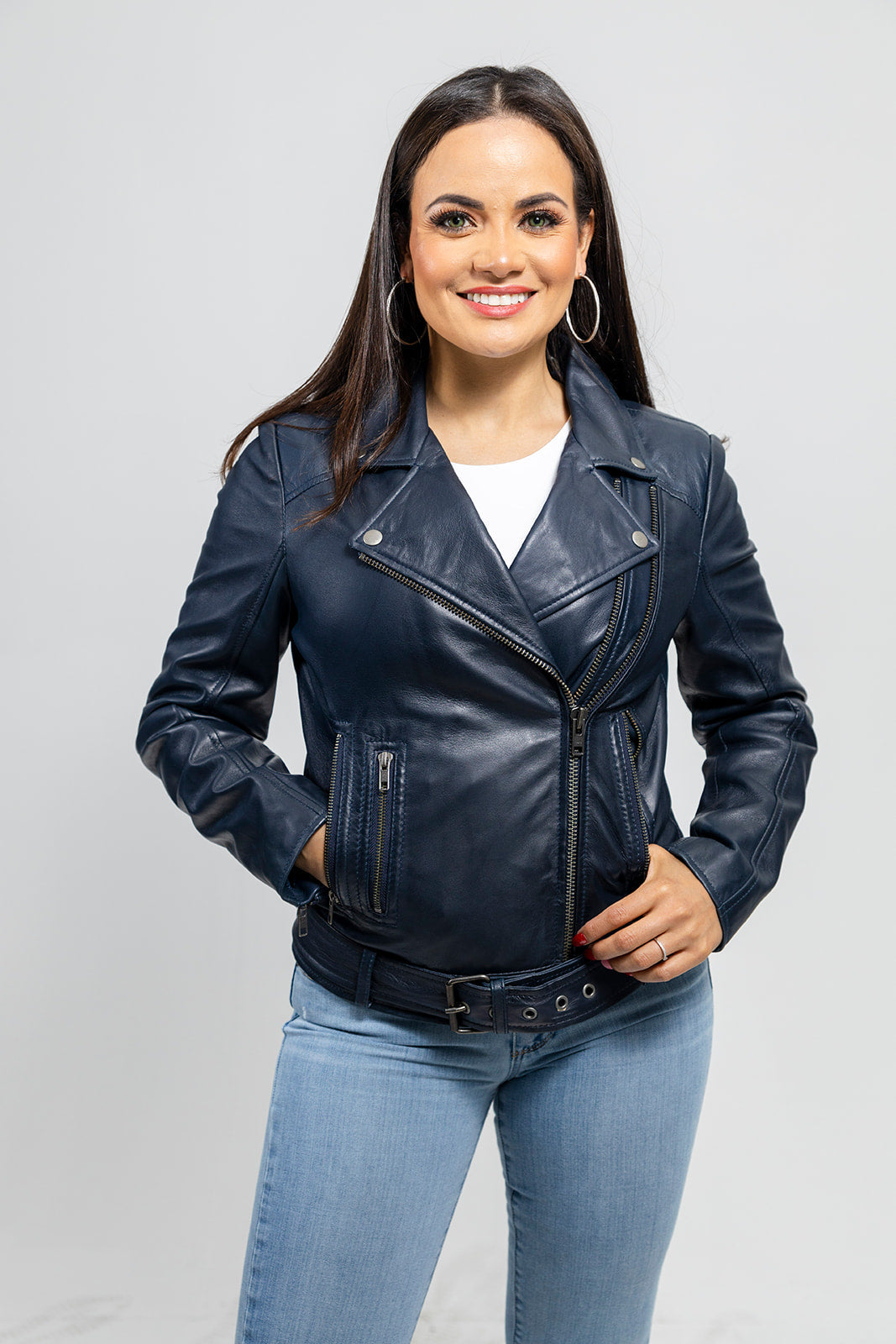 Chloe - Women's Fashion Lambskin Leather Jacket (Navy Blue) Women's Fashion Leather Jacket Best Leather Ny
