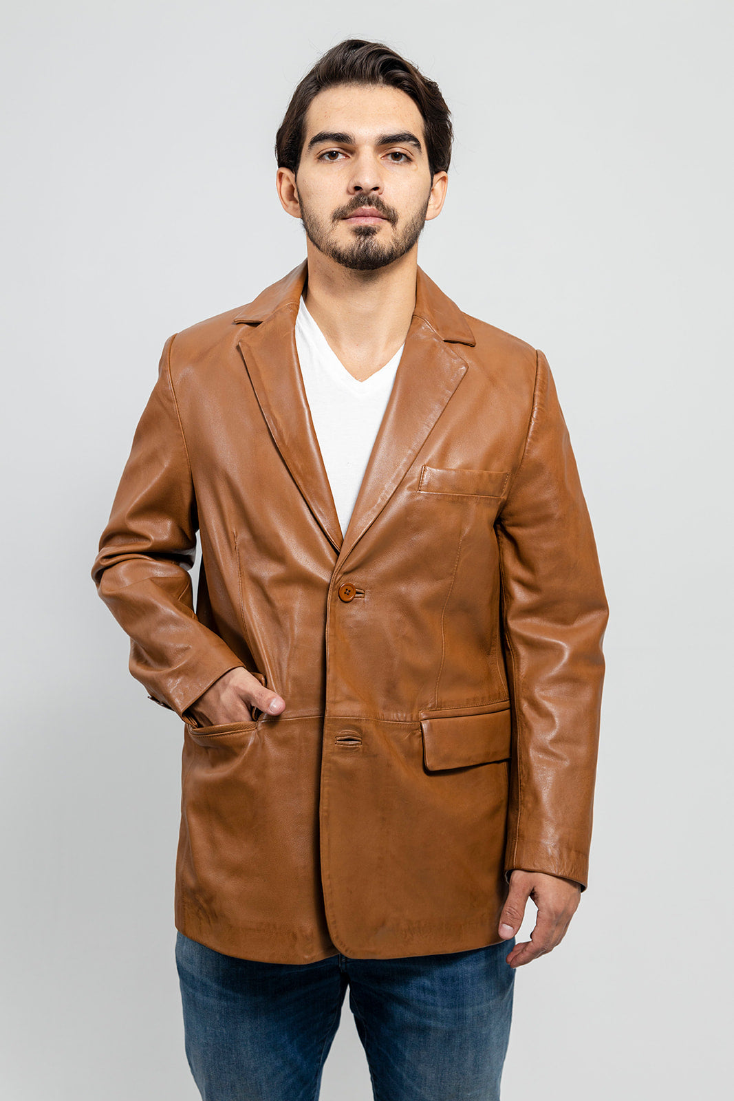 Esquire Mens Leather Jacket Men's Fashion Jacket FMCo Whiskey XS
