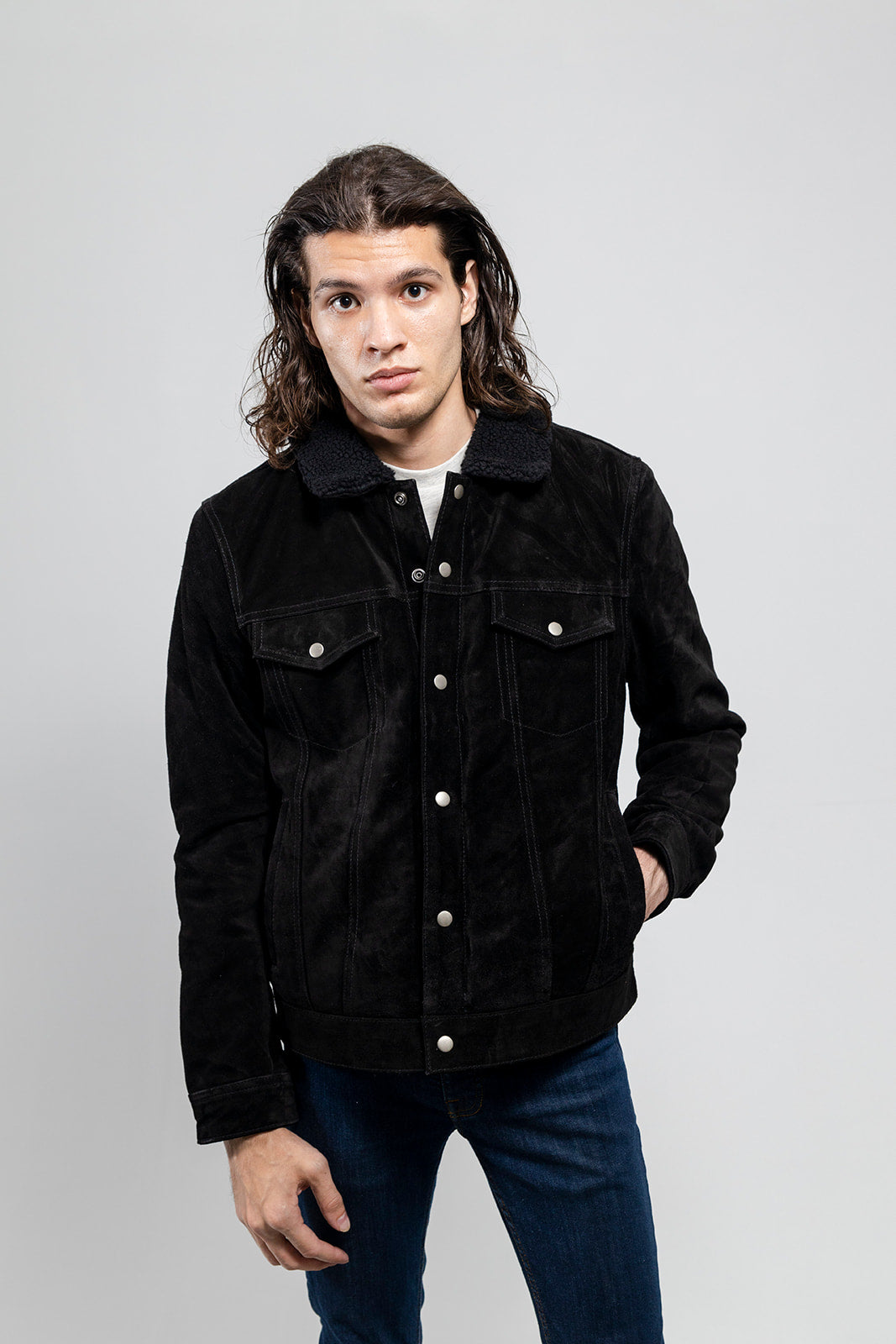 Luke - Men's Shearling Cow Suede Jacket (Black) Men's Fashion Leather Jacket Best Leather Ny