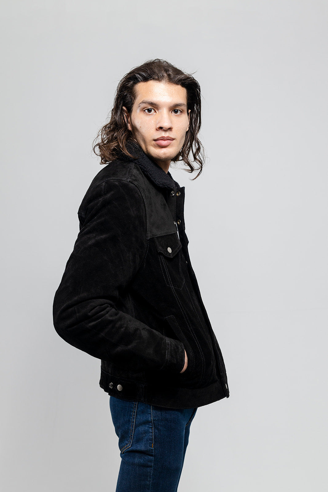 Luke - Men's Shearling Cow Suede Jacket (Black) Men's Fashion Leather Jacket Best Leather Ny