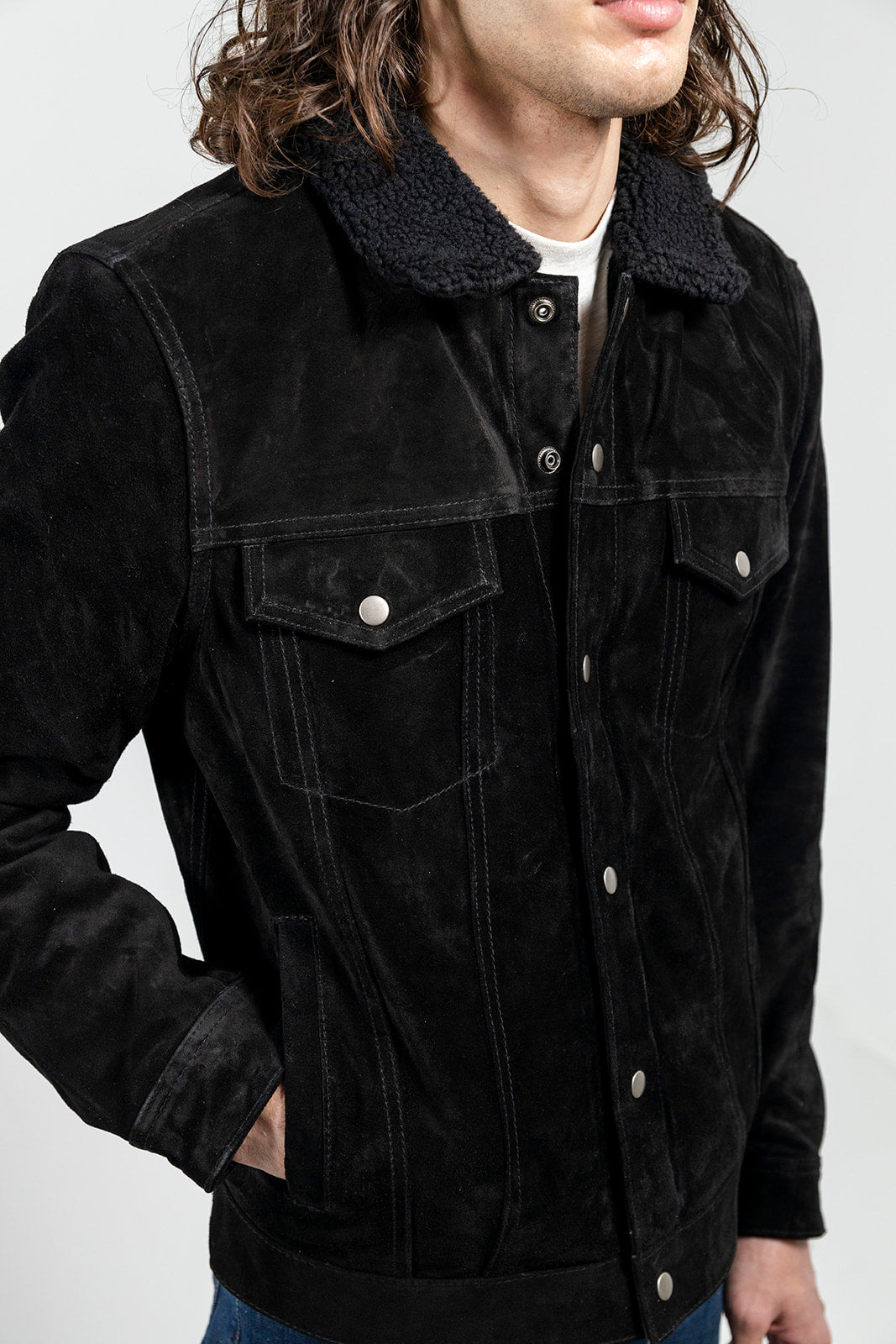 Luke - Men's Shearling Cow Suede Jacket (Black) Men's Fashion Leather Jacket Best Leather Ny