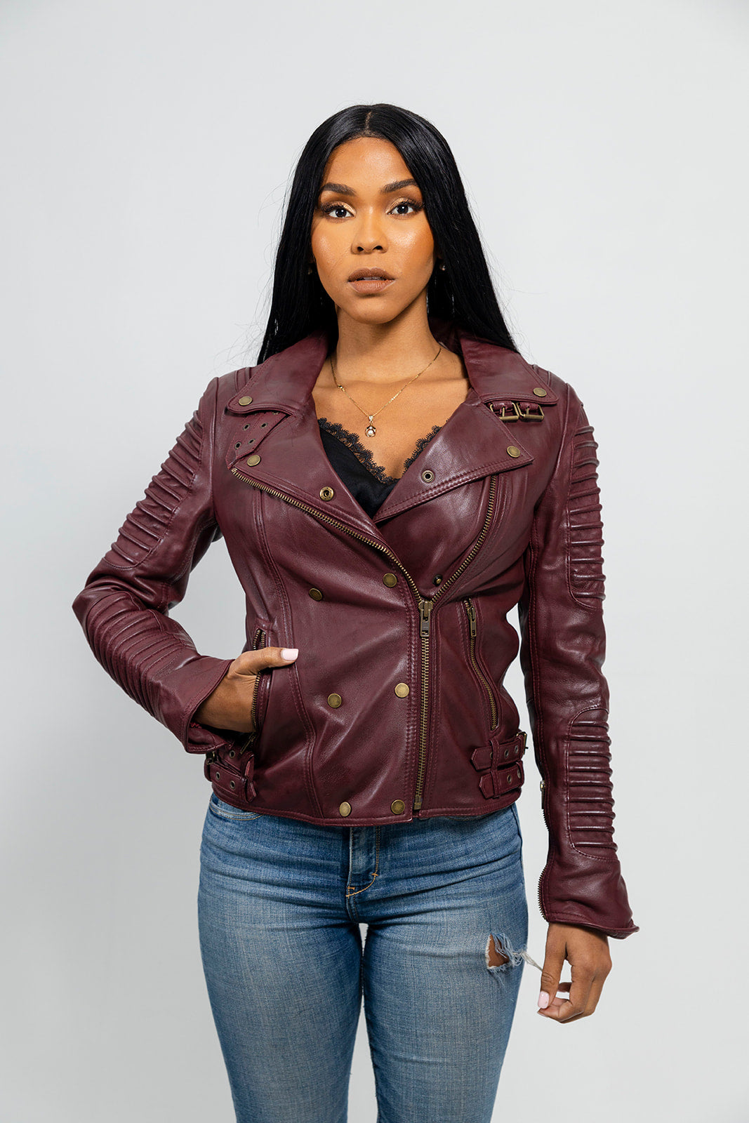 Queens - Women's Fashion Lambskin Leather Jacket (Oxblood) Women's Fashion Leather Jacket Best Leather Ny