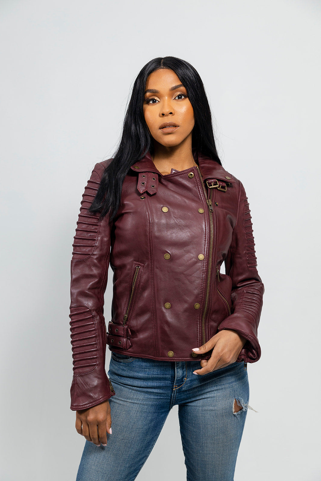 Queens - Women's Fashion Lambskin Leather Jacket (Oxblood) Women's Fashion Leather Jacket Best Leather Ny