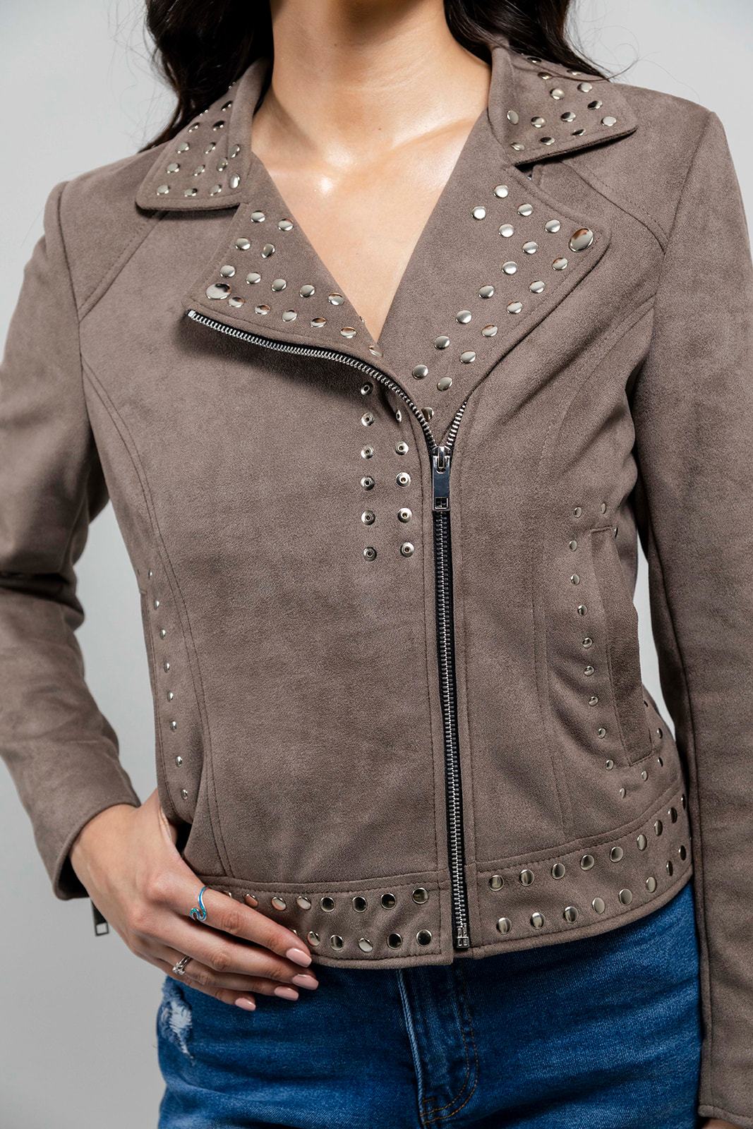 Sandy Women's Vegan Faux Leather Jacket (Gray) Women's Fashion Leather Jacket FMCo