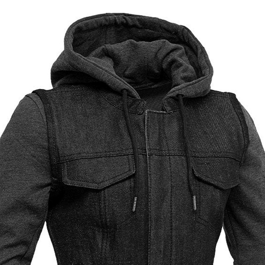 ALEX Motorcycle Denim Vest ( Removable Sweatshirt ) Women's Denim Vest Best Leather Ny