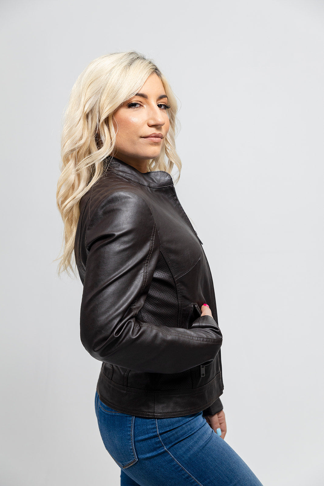 Beverly - Women's Vegan Faux Leather/Perforated Jacket Women's Vegan Jacket Best Leather Ny