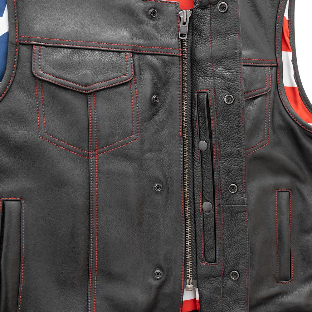 Born Free Men's Leather Motorcycle Leather Vest - Red Stitch Men's Leather Vest Best Leather Ny