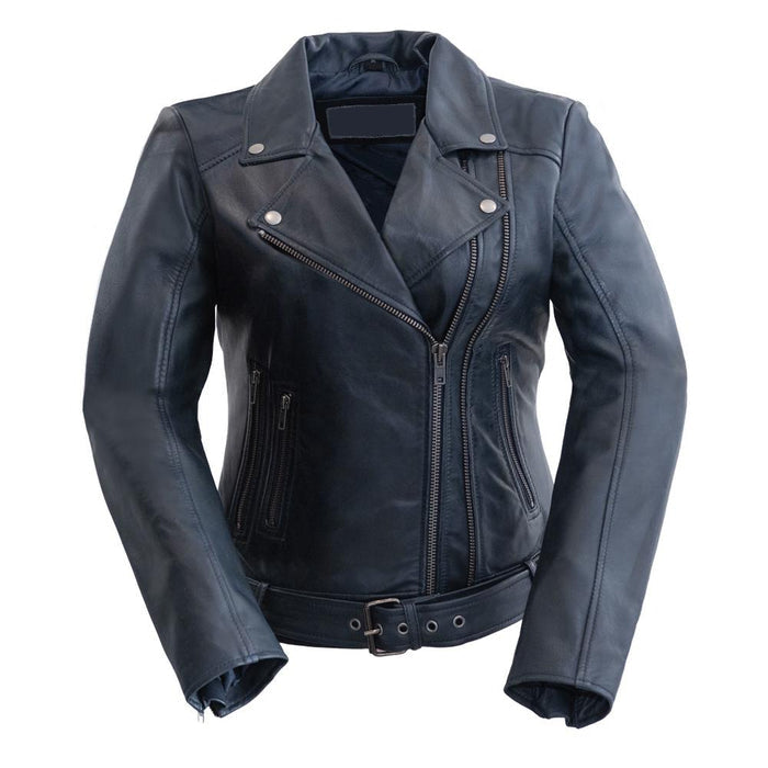 Chloe - Women's Fashion Lambskin Leather Jacket (Navy Blue) Women's Fashion Leather Jacket Best Leather Ny Navy Blue XS