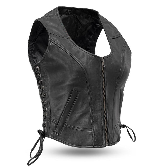 HAVENLY RACER Motor Style Leather Vest Women's Leather Vest Best Leather Ny Black XS