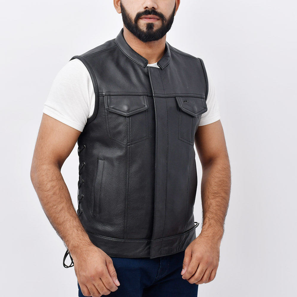 HUNT - Motorcycle Leather Vest Men's Leather Vest Best Leather Ny Black S