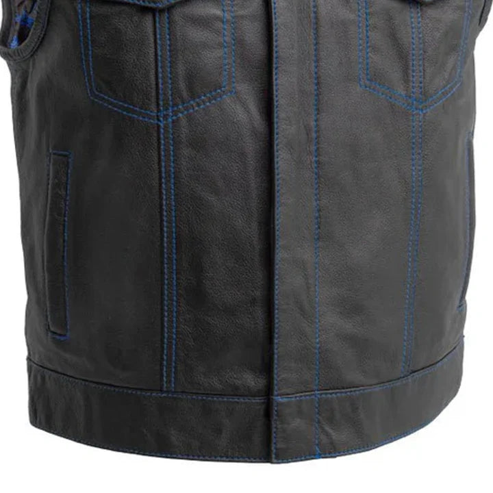 The Volt Men's Motorcycle Leather Vest, Multiple Color Options