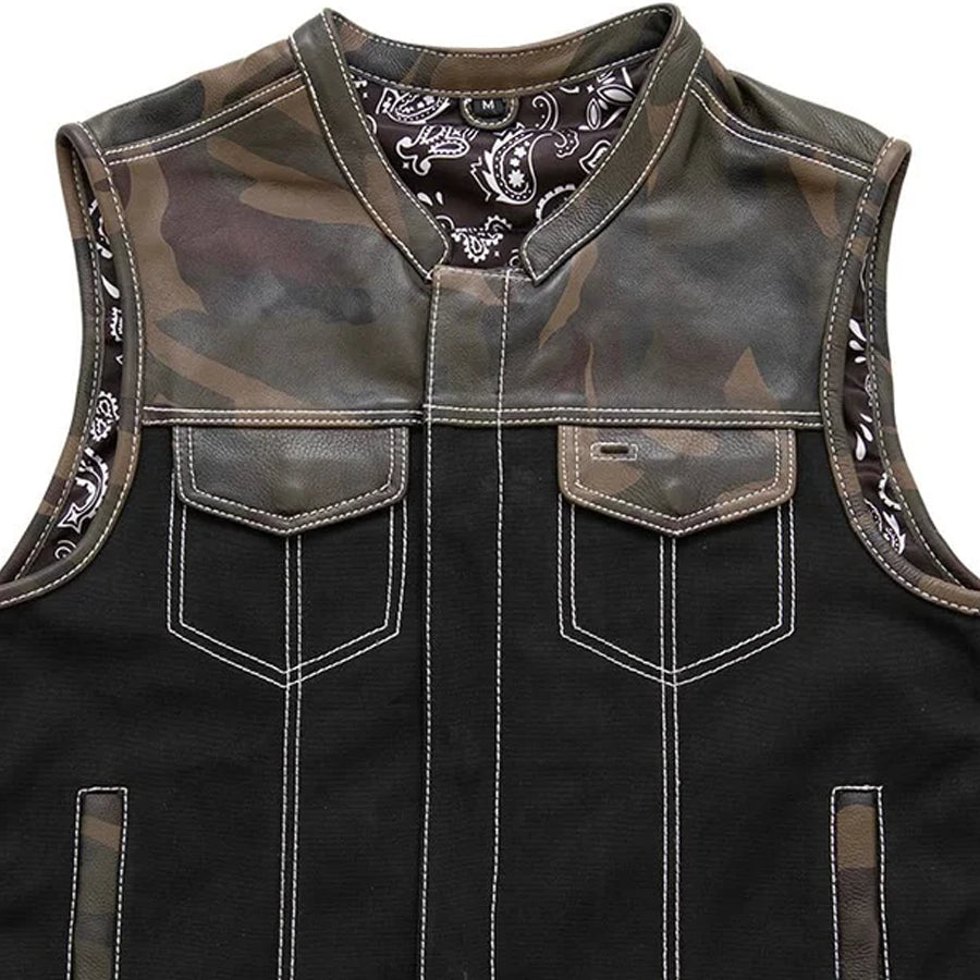 Defender Motorcycle Leather Canvas Vest Factory Customs Best Leather Ny