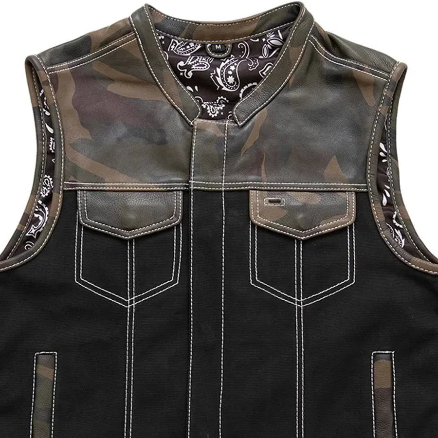 Defender Motorcycle Leather Canvas Vest Factory Customs Best Leather Ny
