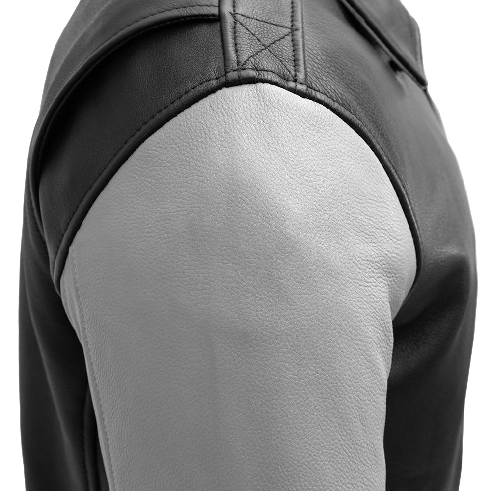 Two-Tone Men’s Leather Motorcycle Jacket – Knitted Cuffs & Waistband Men's Motorcycle Jacket Best Leather Ny