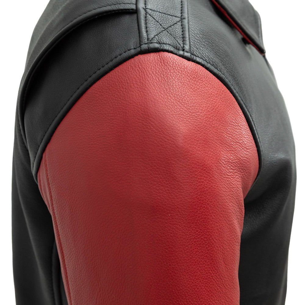 Two-Tone Men’s Leather Motorcycle Jacket – Knitted Cuffs & Waistband Men's Motorcycle Jacket Best Leather Ny