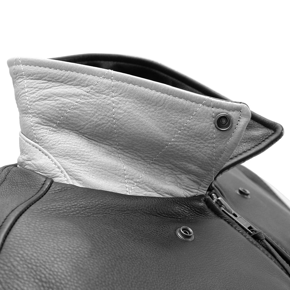 Two-Tone Men’s Leather Motorcycle Jacket – Knitted Cuffs & Waistband Men's Motorcycle Jacket Best Leather Ny