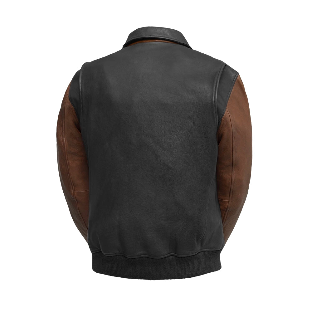Two-Tone Men’s Leather Motorcycle Jacket – Knitted Cuffs & Waistband Men's Motorcycle Jacket Best Leather Ny