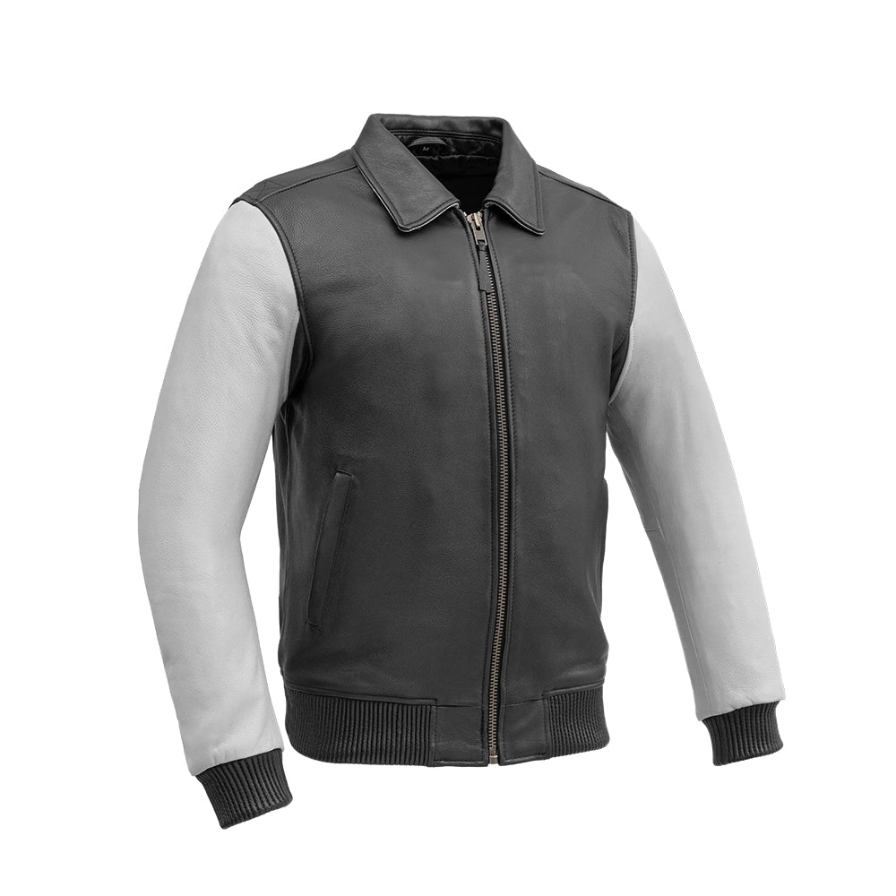 Two-Tone Men’s Leather Motorcycle Jacket – Knitted Cuffs & Waistband Men's Motorcycle Jacket Best Leather Ny