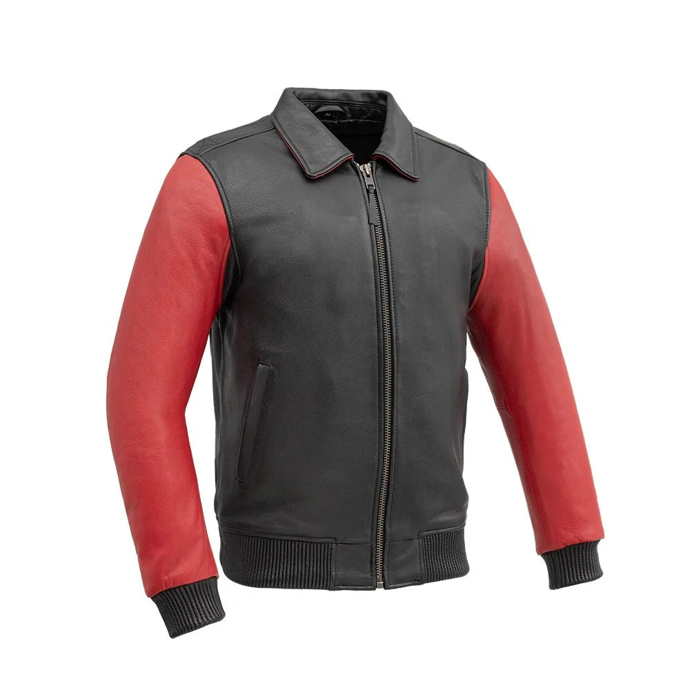 Two-Tone Men’s Leather Motorcycle Jacket – Leather Cuffs & Waistband Men's Motorcycle Jacket Best Leather Ny Black Red S